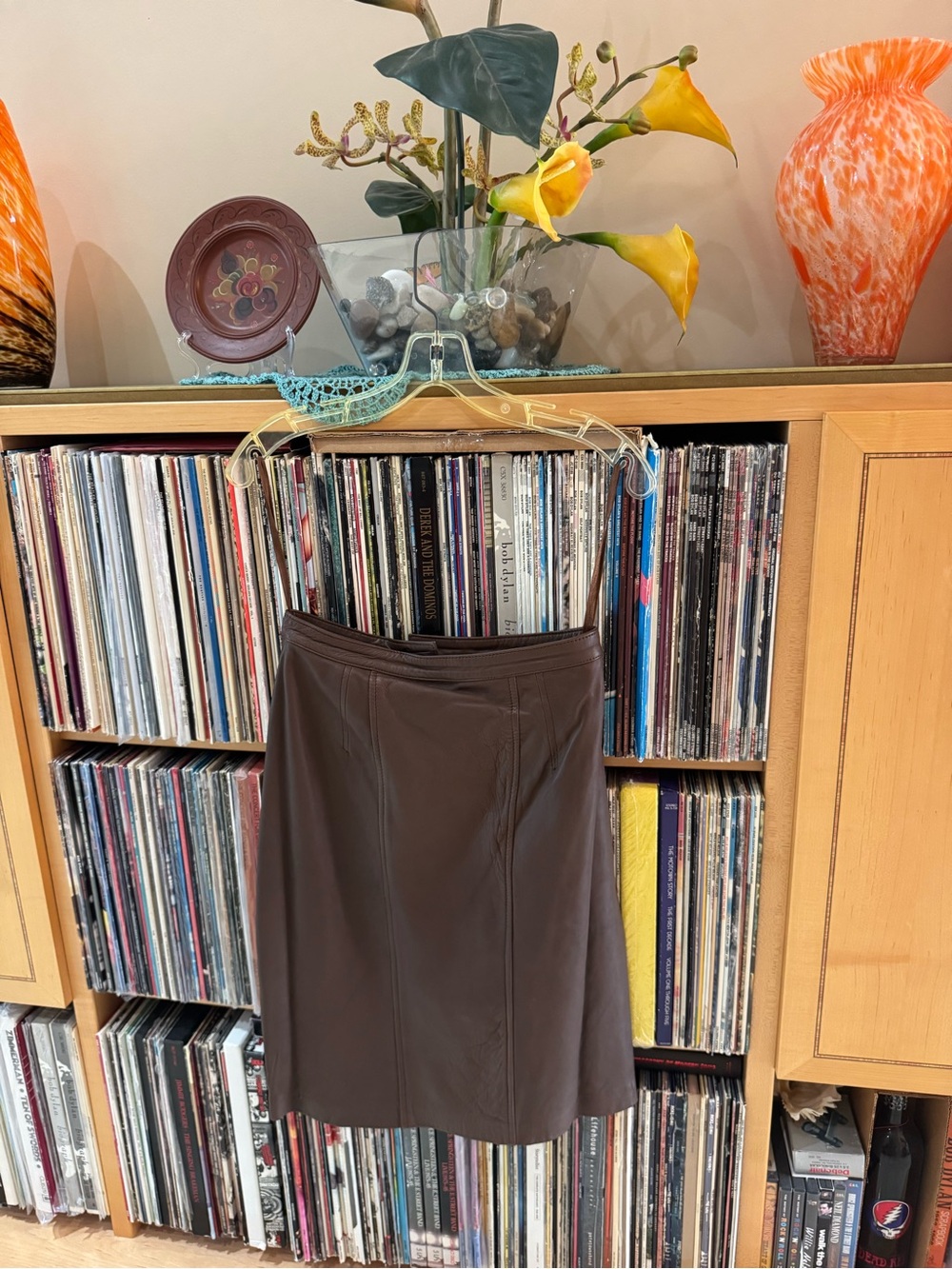PRICE DROP: LOWELL & WHITNEY, lined BROWN,A-Line LAMBSKIN LEATHER Skirt, 10P